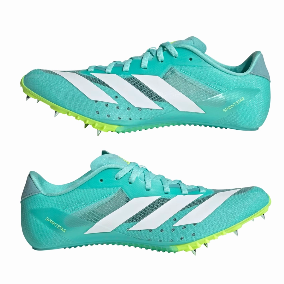 Adidas Adiwear Shoes Adidas Unisex Sprintstar Track Spikes in Flash Aqua/Cloud White/Lucid Lemon AW25