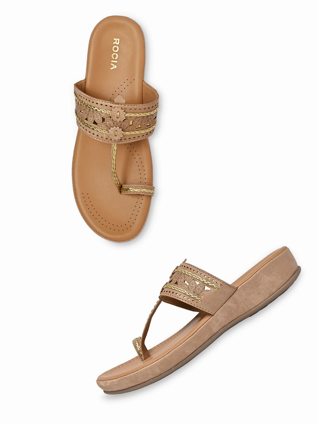 Flat Shoes Simple Rocia By Regal Beige Women Kolhapuri Flat Comfort Sandals