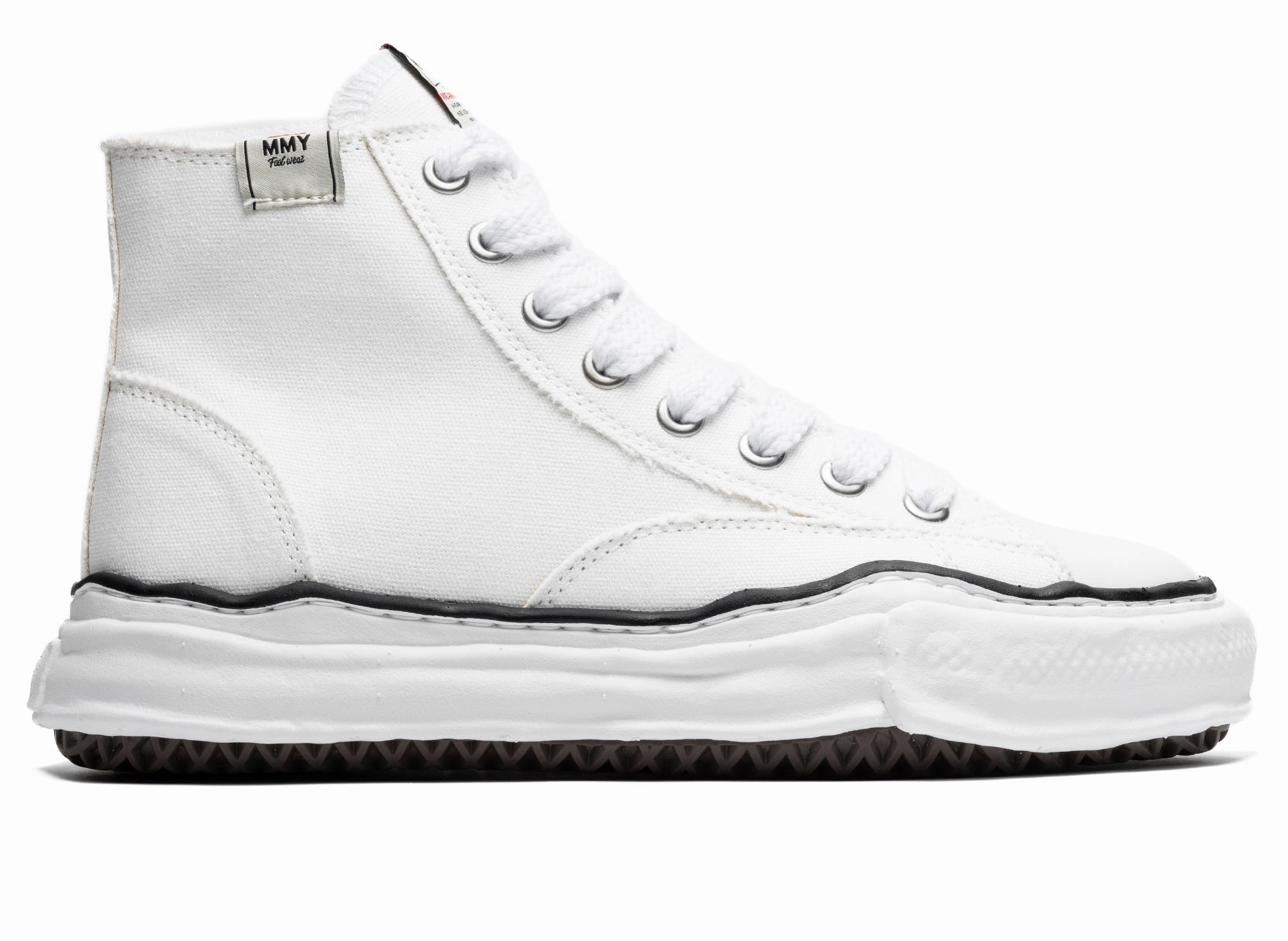 Maison Mihara Yasuhiro High Top Lace Up Sneaker in White Heel Chair