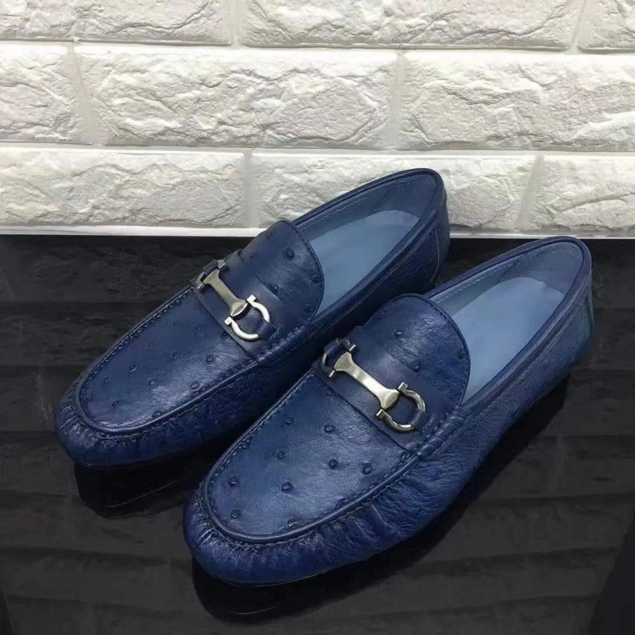 High Heels Snake Crocodile Shoes Exotic Ostrich Skin Leather Slip-On~ Loafer Shoes for Men