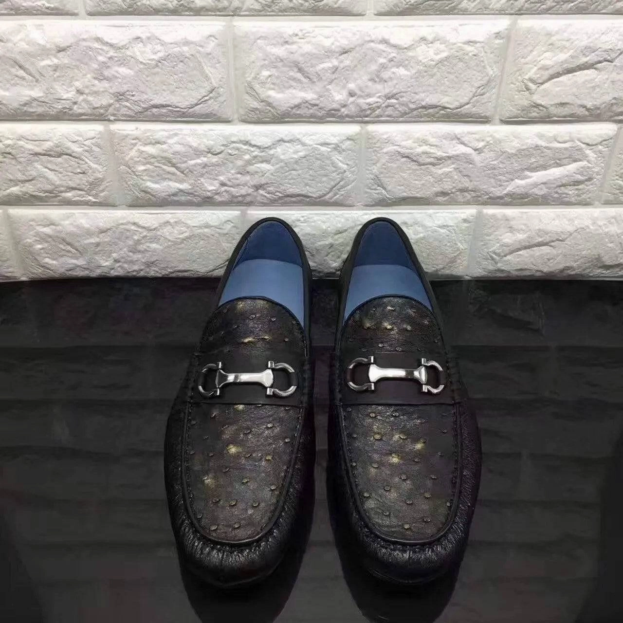 Crocodile Shoes Exotic Ostrich Skin Leather Slip-On~ Loafer Shoes for Men Gladiator Style High Heels