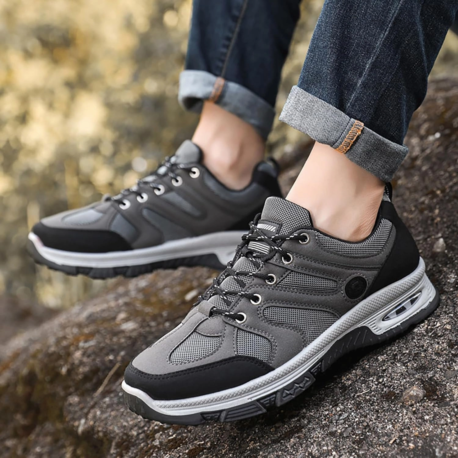 Slip Resistant Running Shoes IWIHMIV Lightweight Hiking Shoes Men Running Shoes Comfortable Walking Tennis Shoes Outdoor Non Slip Mens Hiking Trekking Shoes