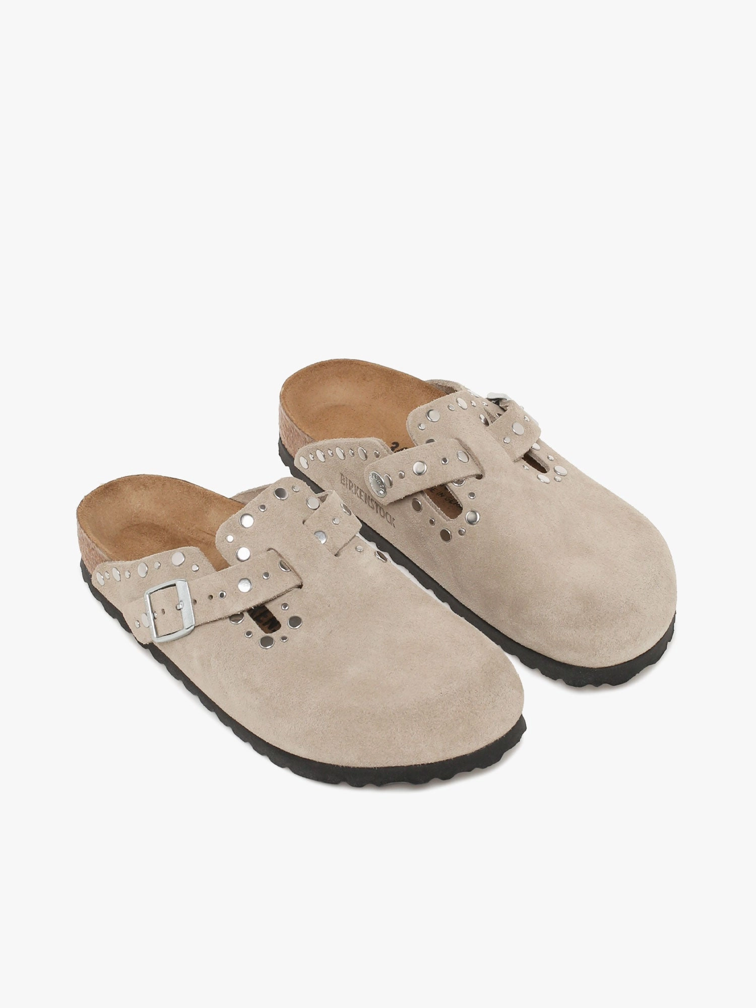 White Vans Slip On Shoes Boston Rivet Taupe Suede