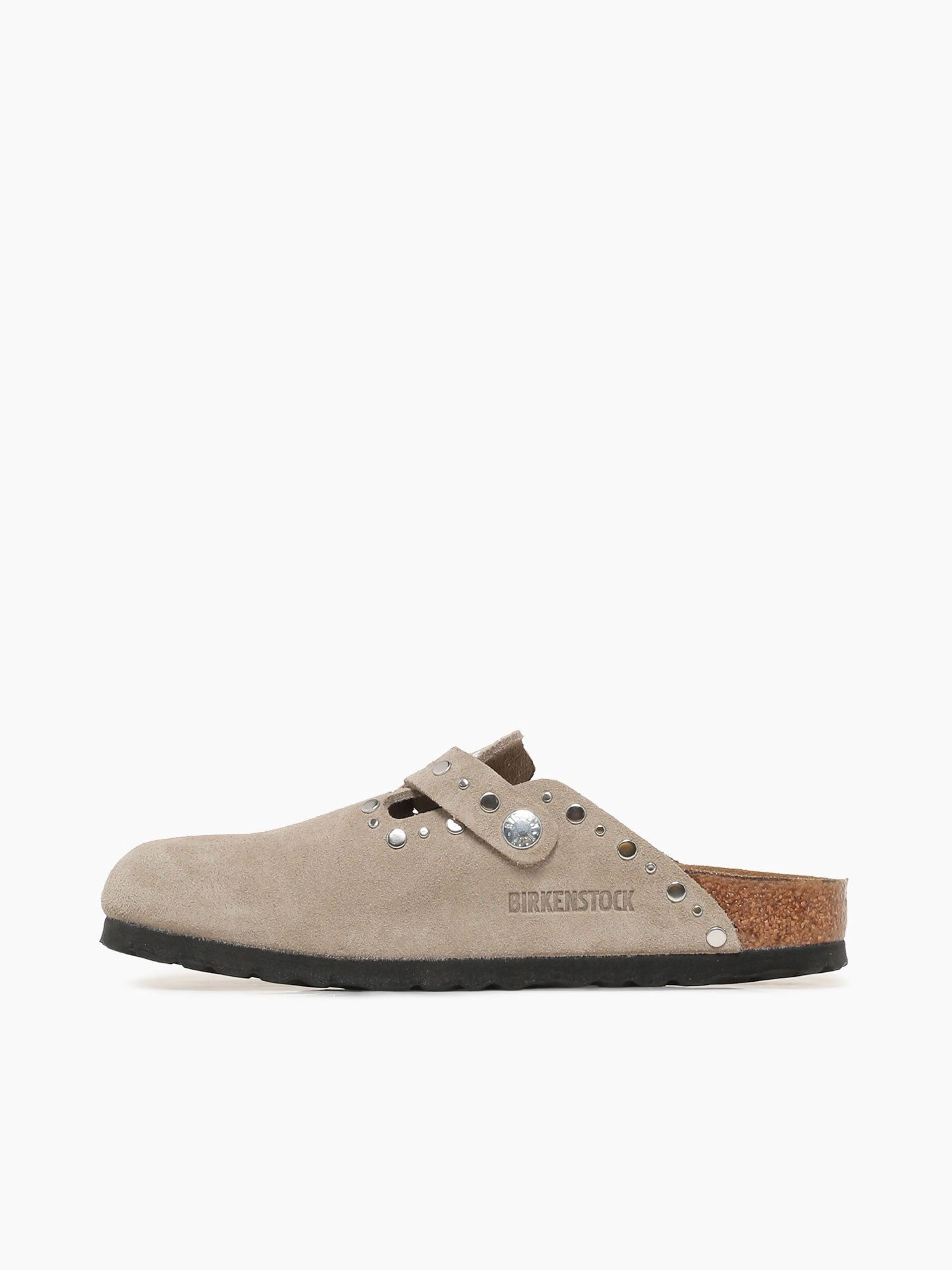 Slip On Backless Shoes Boston Rivet Taupe Suede