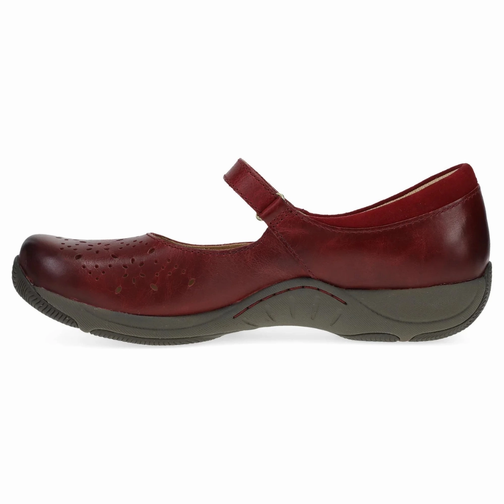 Dress Shoes For Flat Feet Dansko Stacy Red Waxy Burnished Leather Mary Jane (Women's)