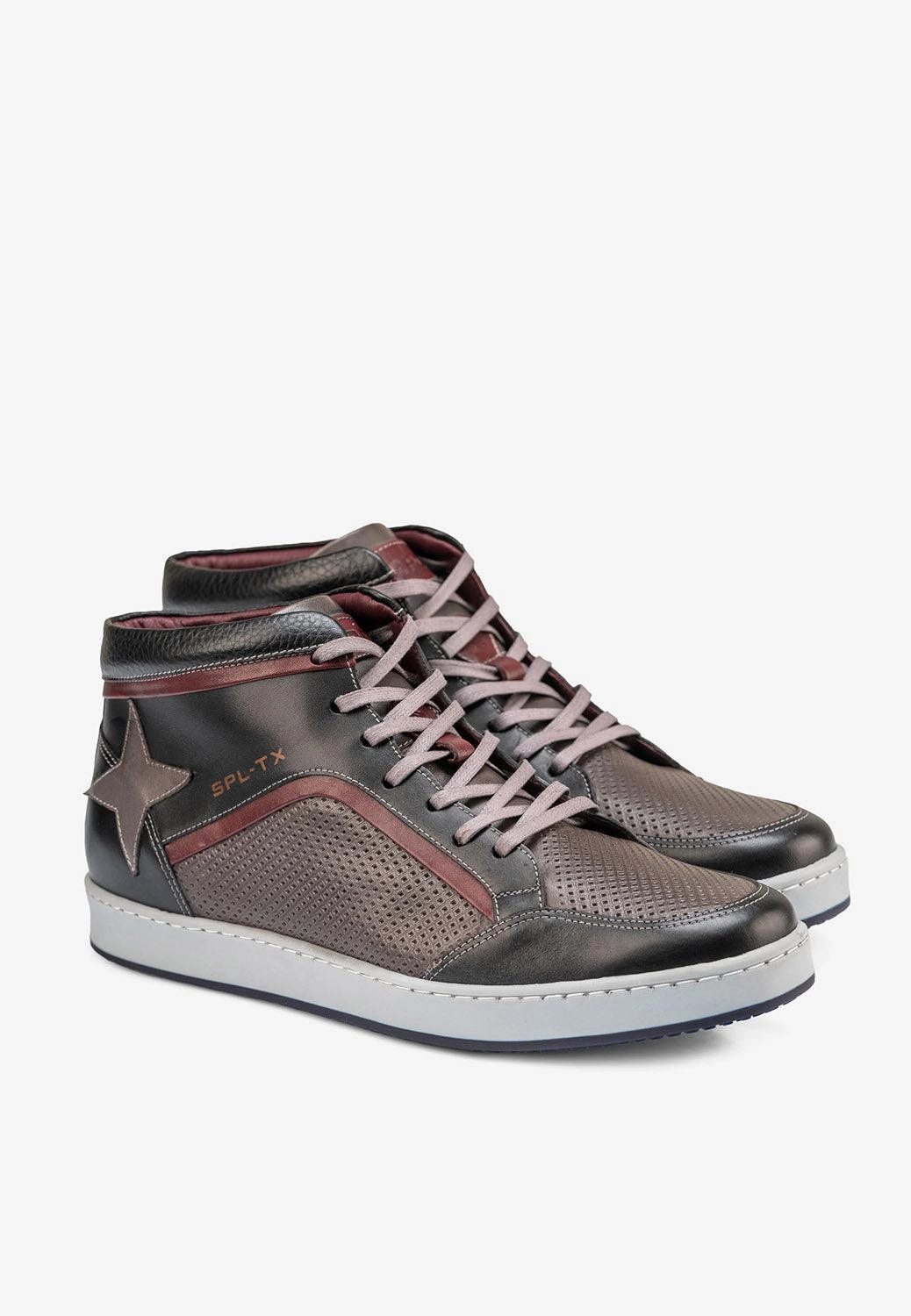 Urban High Top Mens Black Grey Leather Handcrafted Sneaker High Heels With Pants