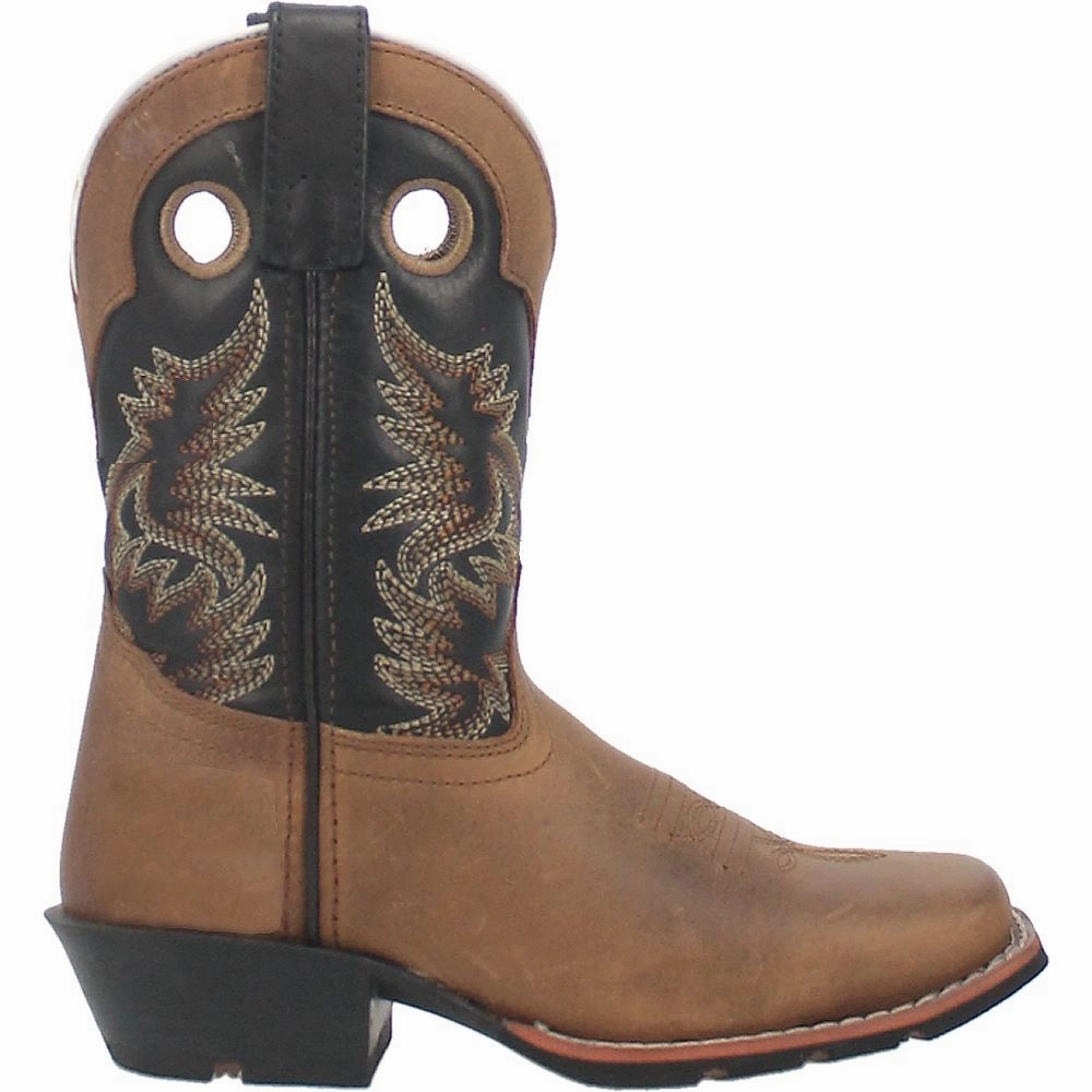 Cowboy Boots With Leopard Print 'Dan Post' Children's 8" Rascal Western Square Toe - Aged Bark (Sizes 8.5C-3Y)