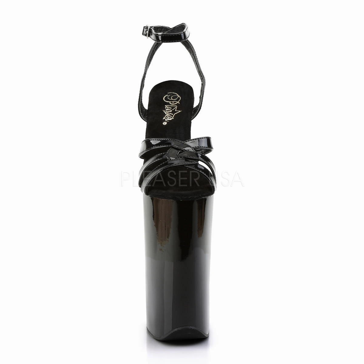 Pleaser BEYOND-012 Black 10 Inch Heel Ankle Strap Sandals Walking Wide Toe Box Athletic