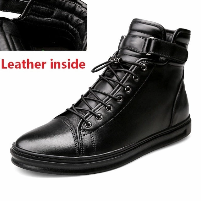 Waterproofing Shoes With Beeswax New Mens Casual shoes Genuine Leather High top Winter Shoes Lace up Ankle Boots Winter Shoes for men Warm Footwear Walker Peak