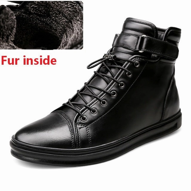 New Mens Casual shoes Genuine Leather High top Winter Shoes Lace up Ankle Boots Winter Shoes for men Warm Footwear Walker Peak Waterproof Shoes At Walmart