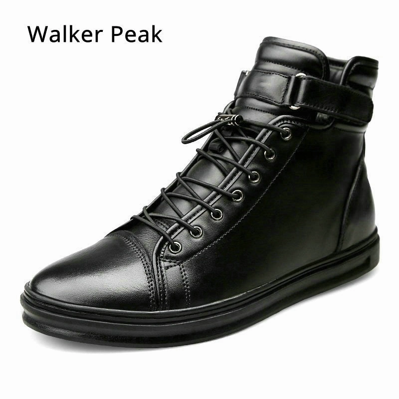 New Mens Casual shoes Genuine Leather High top Winter Shoes Lace up Ankle Boots Winter Shoes for men Warm Footwear Walker Peak Waterproof Shoe Mat