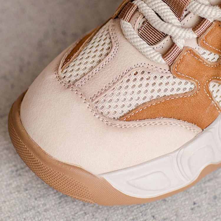 Hermes Casual Shoes Women Color Matching Leather Mesh Platform Casual Shoes