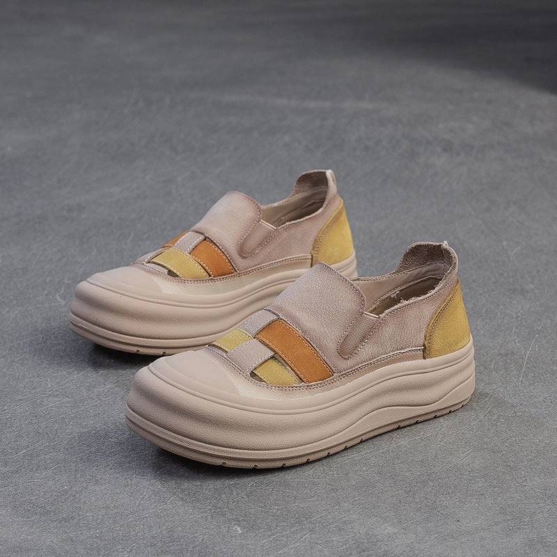 Women Retro Color Matching Soft Leather Casual Shoes Casual Shoes Width