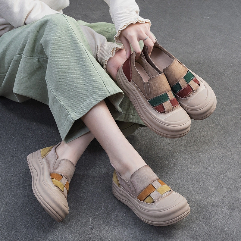 Women Retro Color Matching Soft Leather Casual Shoes 80s Casual Shoes