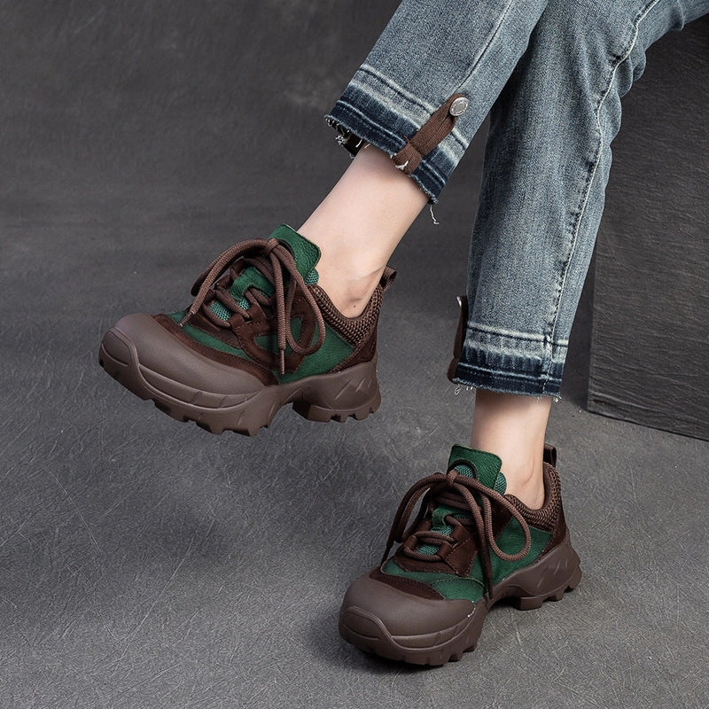 Women Retro Leather Breathable Mesh Casual Shoes Fall 2024 Casual Shoe Trends