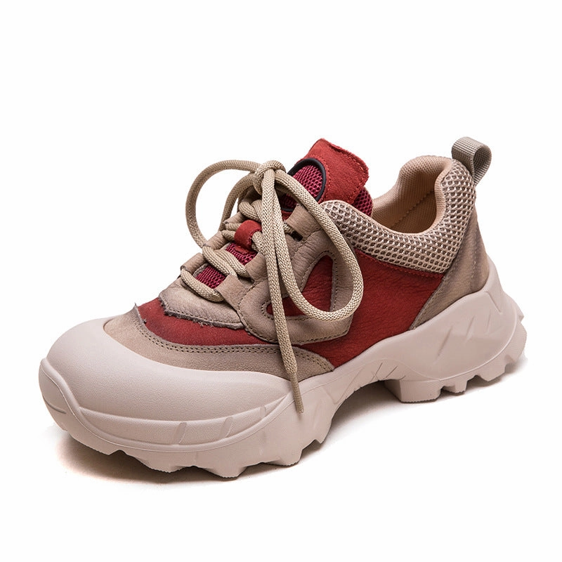 Tiosebon Athletic Walking Shoes Casual Mesh Comfortable Work Sneakers Women Retro Leather Breathable Mesh Casual Shoes