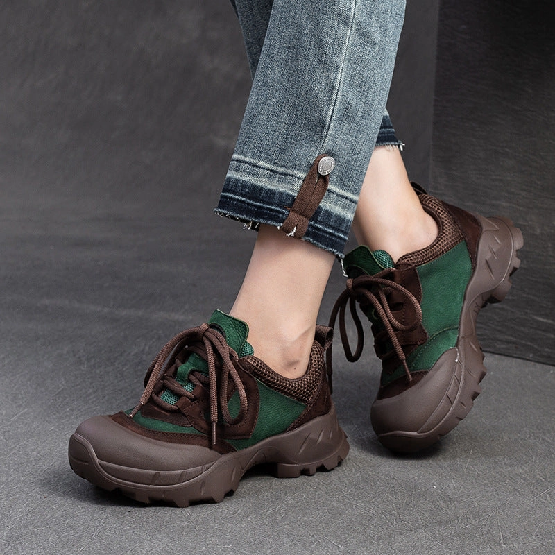 Lightweight Breathable Casual Shoes Women Retro Leather Breathable Mesh Casual Shoes