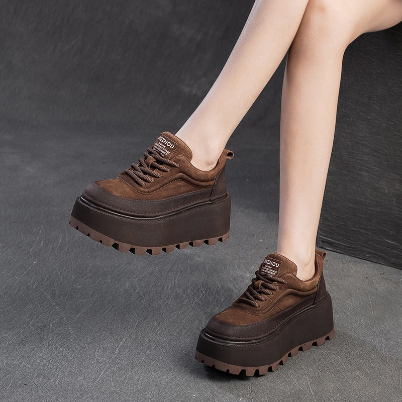 Women Retro Leather Chunky Platform Casual Shoes Slippers Casual Shoes