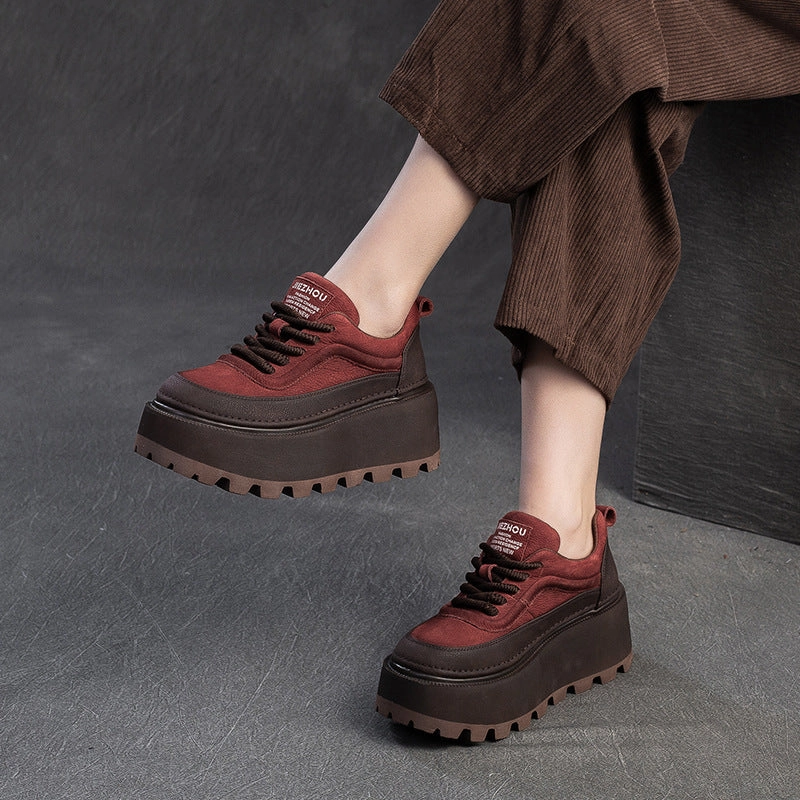 Women Retro Leather Chunky Platform Casual Shoes Suede Classic Casual Shoes