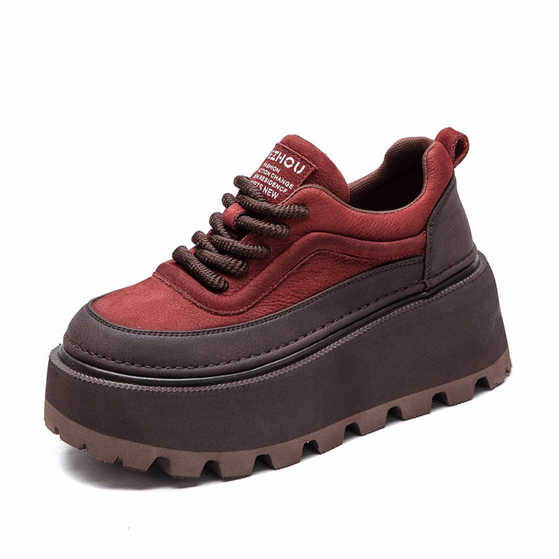 Women Retro Leather Chunky Platform Casual Shoes Most Comfortable Casual Work Shoes