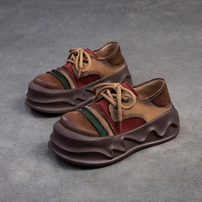 Women Retro  Leather Lightweight Platform Casual Shoes Boutique Challenge Shoes Seating Casual Simple Calm