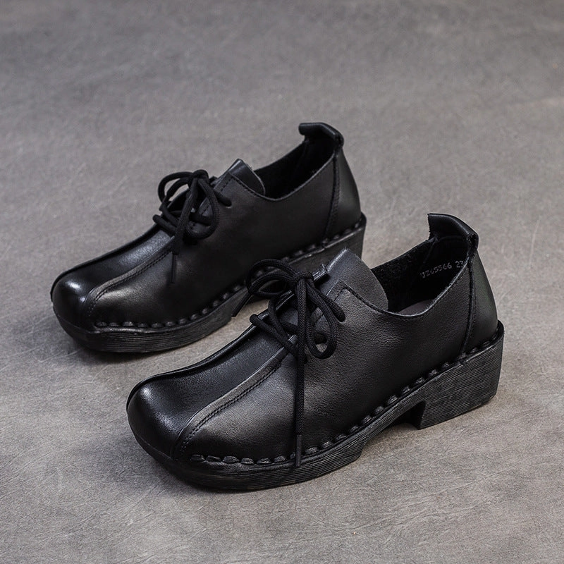 Women Retro Leather Low Block Casual Shoes Width Business Casual Shoes
