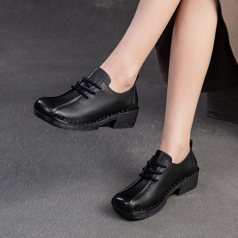 Women Retro Leather Low Block Casual Shoes Bata Casual Shoes