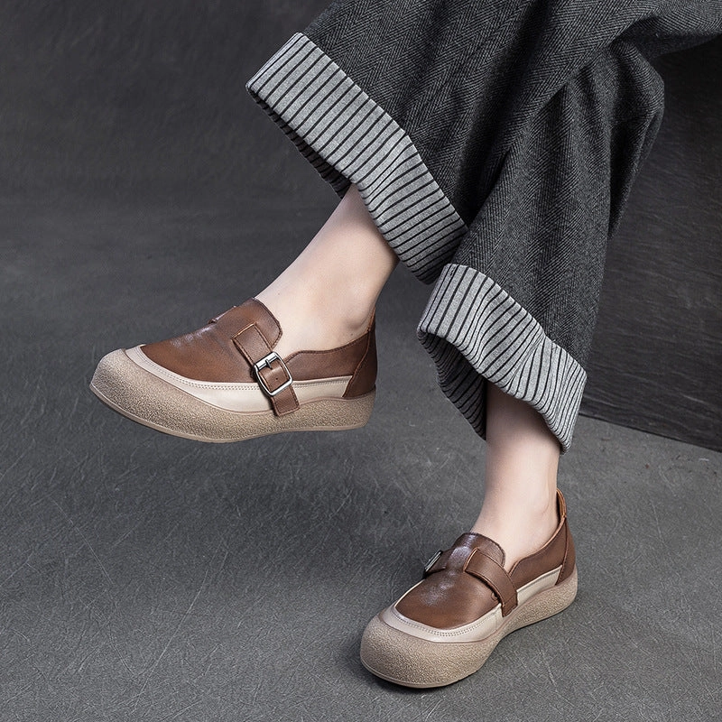 Work Business Casual Shoes Women Retro Leather Minimalism Soft Casual Shoes