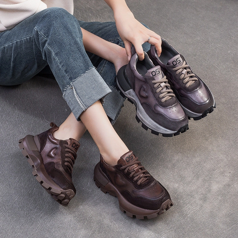 Best Casual Shoes To Wear With Skinny Jeans Women Retro Patchwork Leather Chunky Platform Shoes