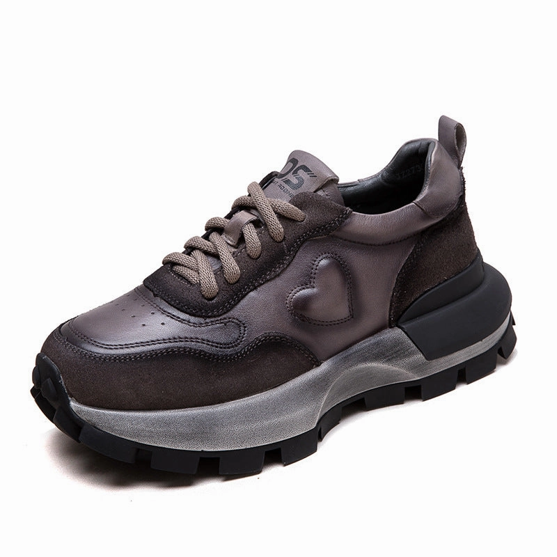 Women Retro Patchwork Leather Chunky Platform Shoes Size 14 Slip On Casual Shoes