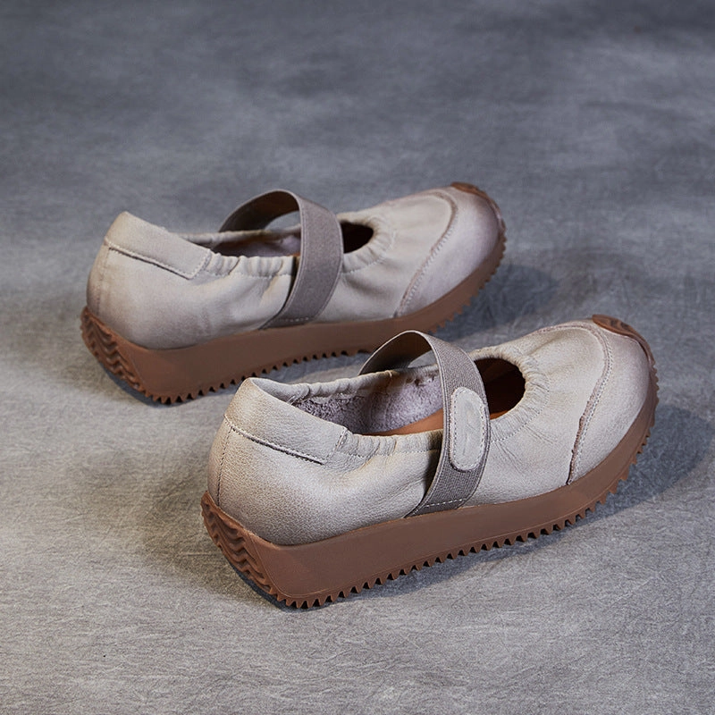 Women Retro Soft Leather Minimalist Causal Shoes Wool Casual Shoes
