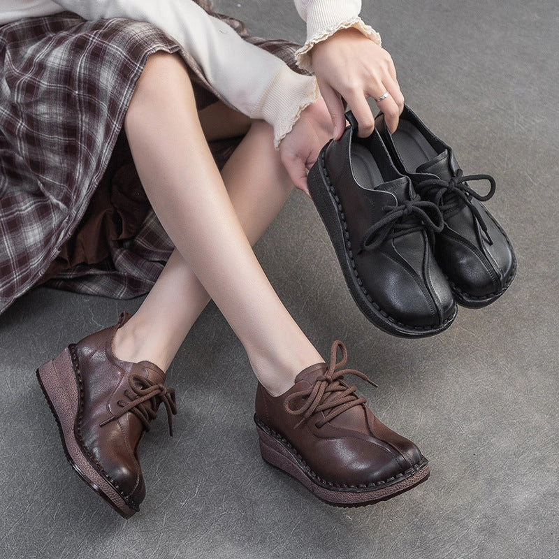 Olukai Pehuea Casual Shoes Women Retro Solid Leather Wedge Casual Shoes