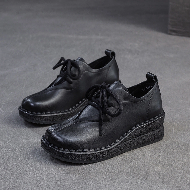 Women Retro Solid Leather Wedge Casual Shoes Yeezy 500 Lace Up Sneakers Shoes Casual