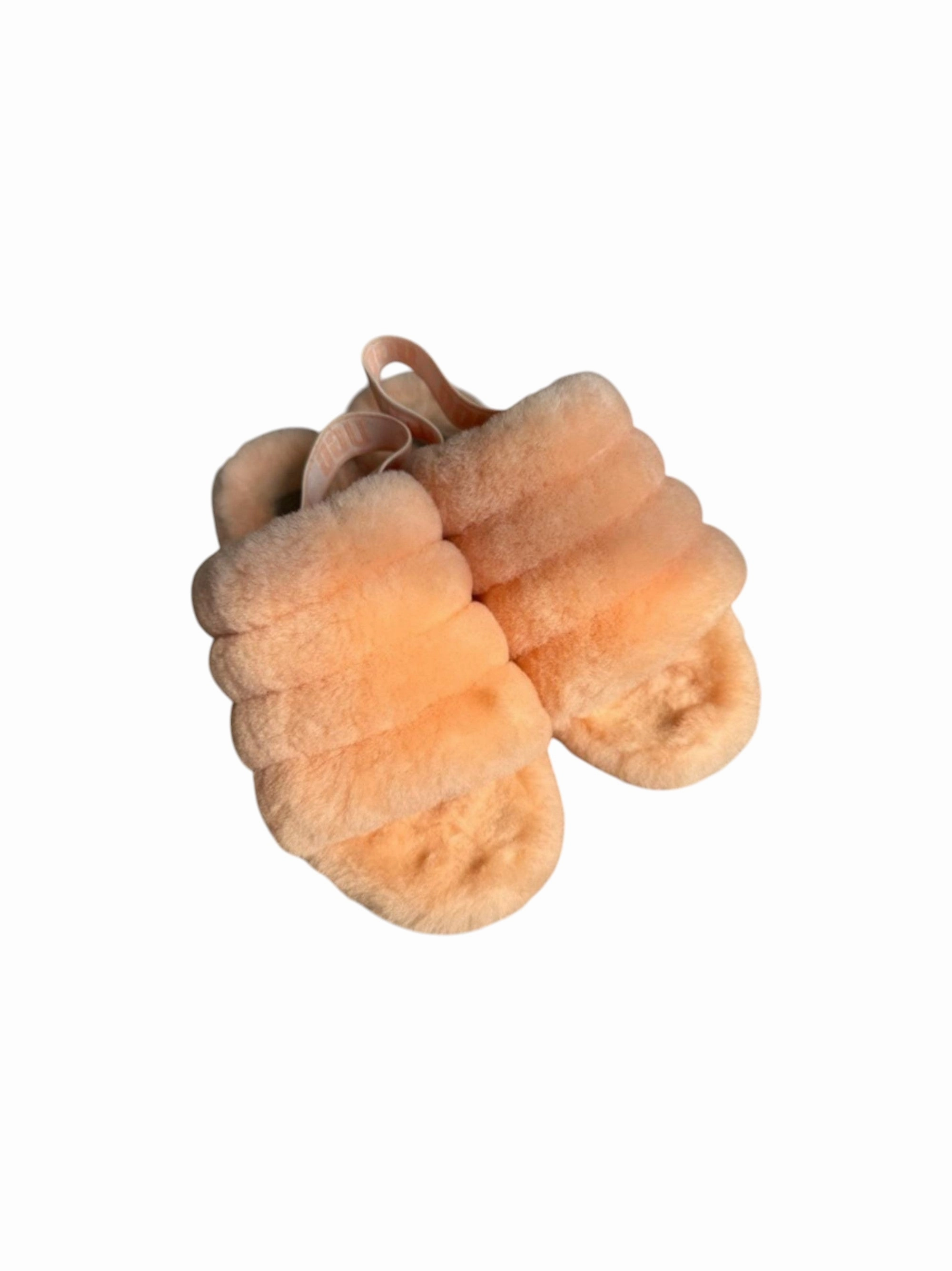 Strappy Slide Sandals Women's Faux Fur Slipper,Peach