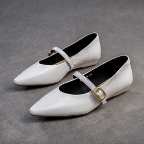 Women's Minimalism Plain Leather Low Top Pointed Toe Flat Sport Flats Shoes