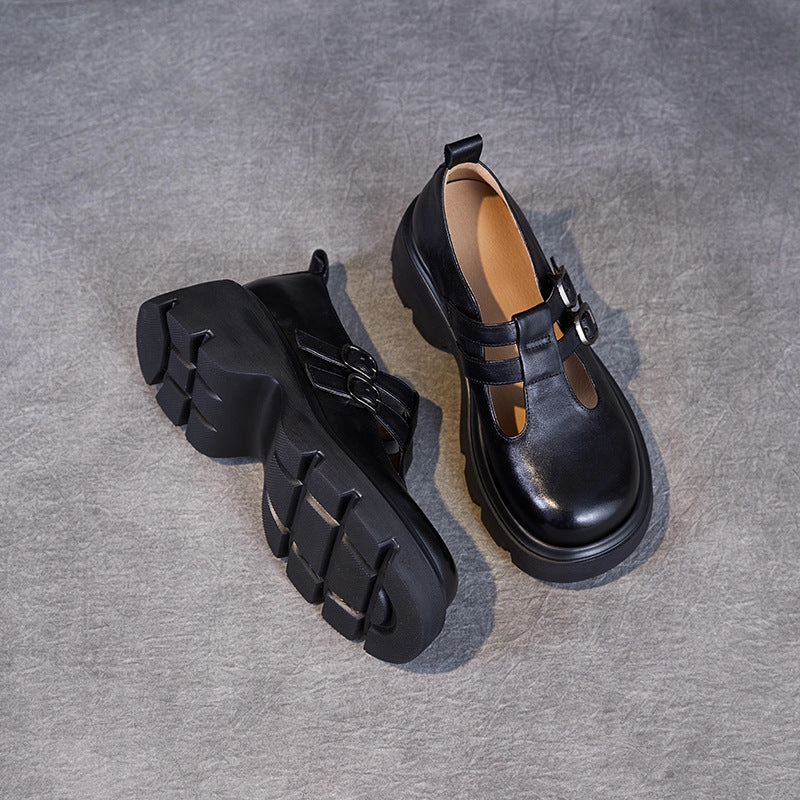 Lebron Casual Shoes Women Solid Leather Buckle Thick Soled Mary Jane Shoes