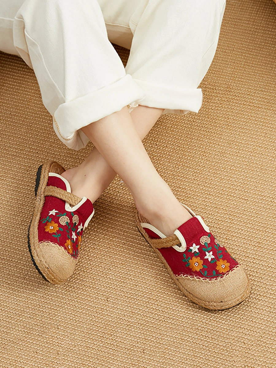 Alligator Slippers Women Summer Ethnic Flower Embroidery Slippers CC050