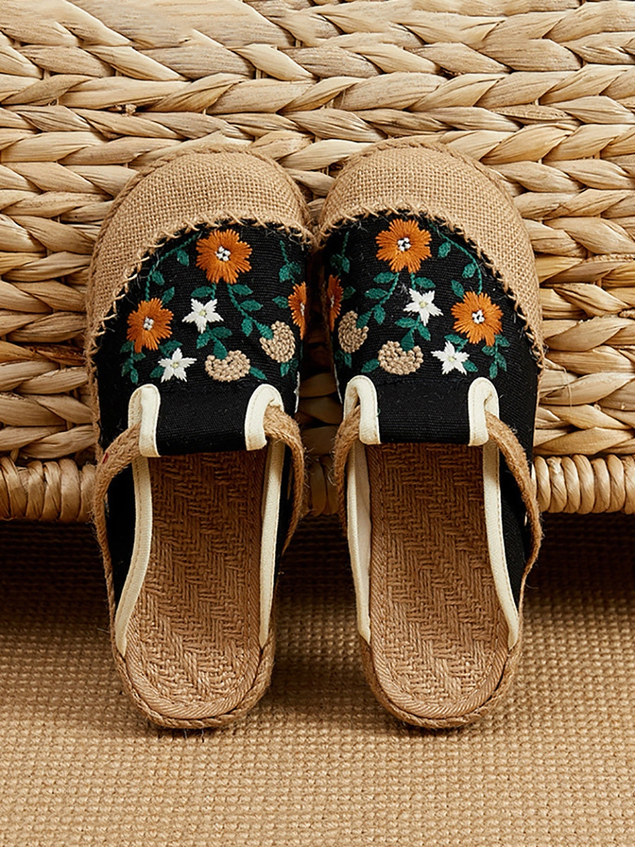 Rubber Slides Shoes Women Summer Ethnic Flower Embroidery Slippers CC050