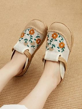 Chick Slippers Women Summer Ethnic Flower Embroidery Slippers CC050