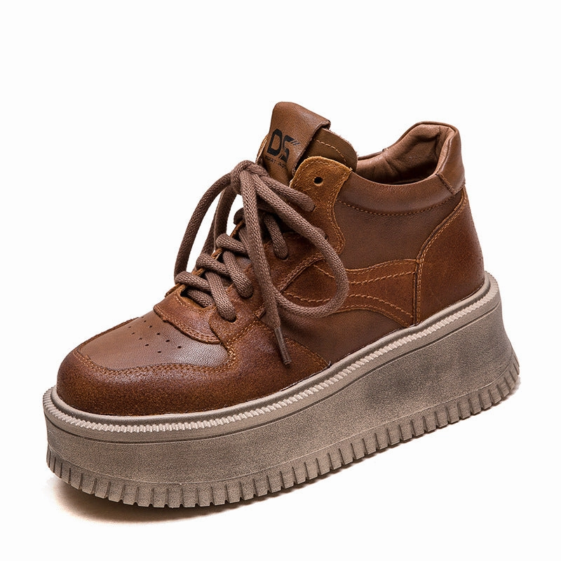 Women Vintage Leather Chunky Platform Casual Shoes Casual Shoes For Men And