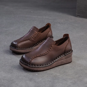 Newest Casual Shoes Women Vintage Plain Quilted Leather Wedge Casual Shoes