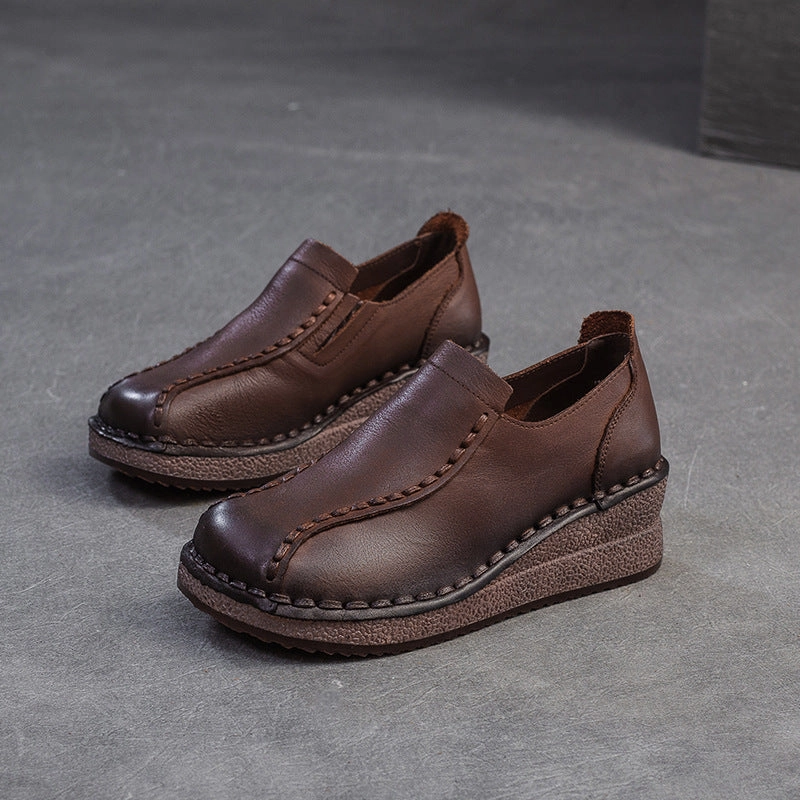 Women Vintage Plain Quilted Leather Wedge Casual Shoes Disruptor Casual Alloy Toe Mid Work Shoe