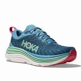 Shoes For High Arch Support Womens Hoka Gaviota 5 in Alpine Blue/Jadeite