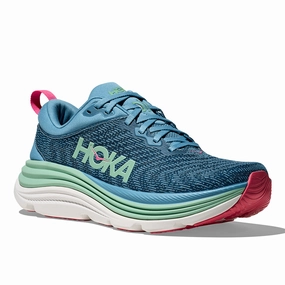 Womens Hoka Gaviota 5 Wide in Alpine Blue/Jadeite Plantar Plate Tear