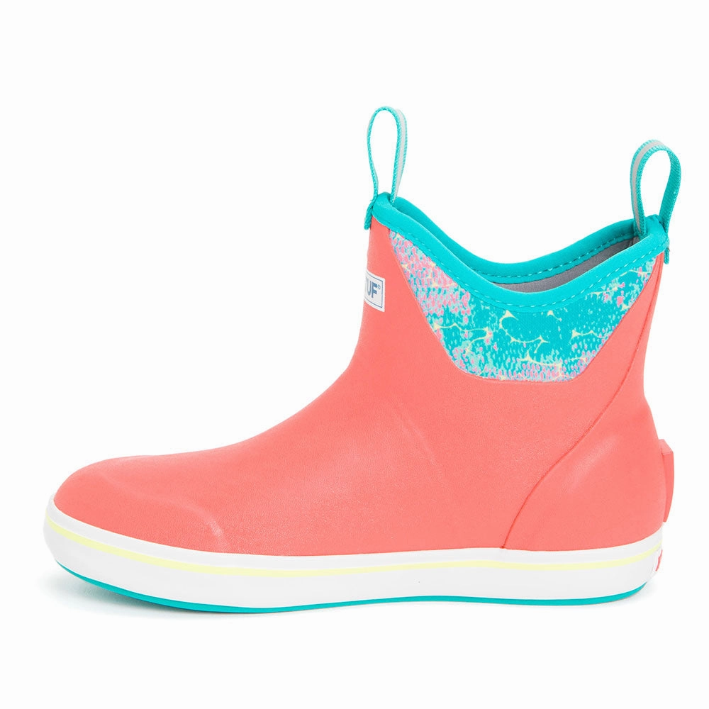 XTRATUF Women's Ankle Deck Boots- Coral Coho Brown Leather Slip On Shoes