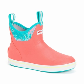 Cow Print Slip On Shoes XTRATUF Women's Ankle Deck Boots- Coral Coho