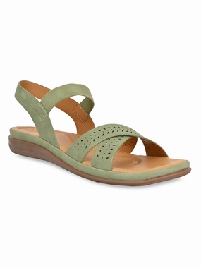 Square Flat Shoes Rocia By Regal Green Women Casual Laser Cut Sandals